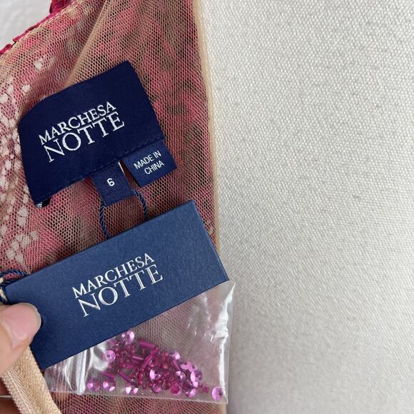 Marchesa Notte Dress Womens 6 Magenta Lace Midriff Cocktail Wedding Guest Glam - Picture 8 of 14